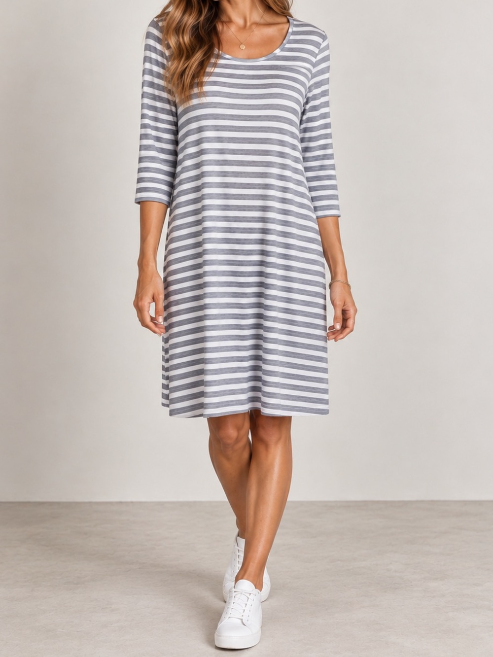 Bryn Walker Striped T-shirt Dress 3/4 Sleeve Gray White Loose Oversized XS